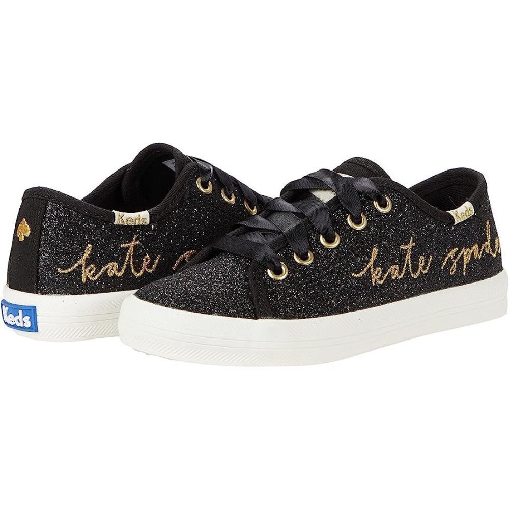 NWOT Keds x Kate Spade black glitter & gold “kate spade" script sneaker shoes